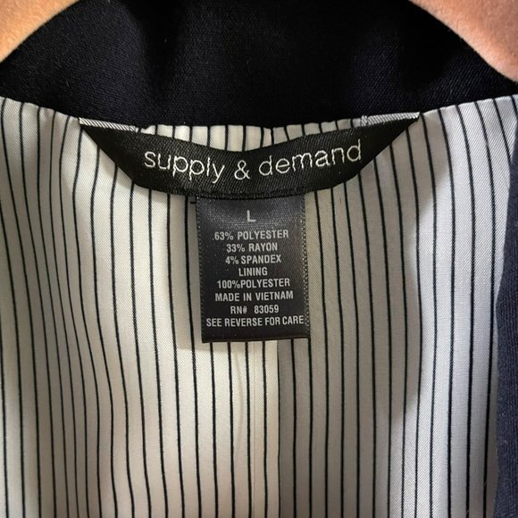 SUPPLY & DEMAND Navy Single Breasted School Boy Long Line Blazer Women L - Picture 6 of 13